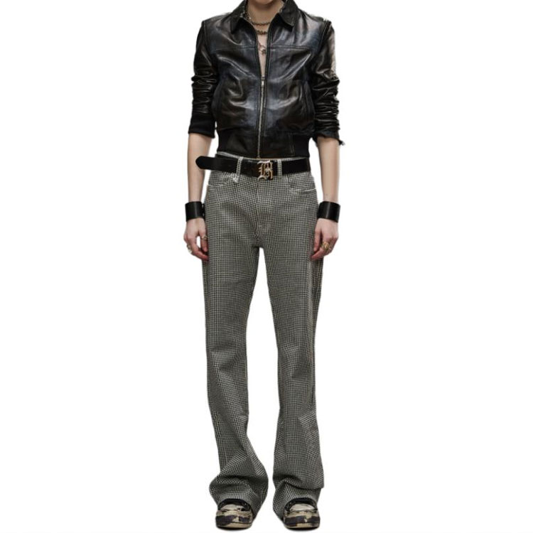 Lookbook (W) R13 FW24 Jeans Hitam Slim Flare Corak Houndstooth. R13W7020-D238A