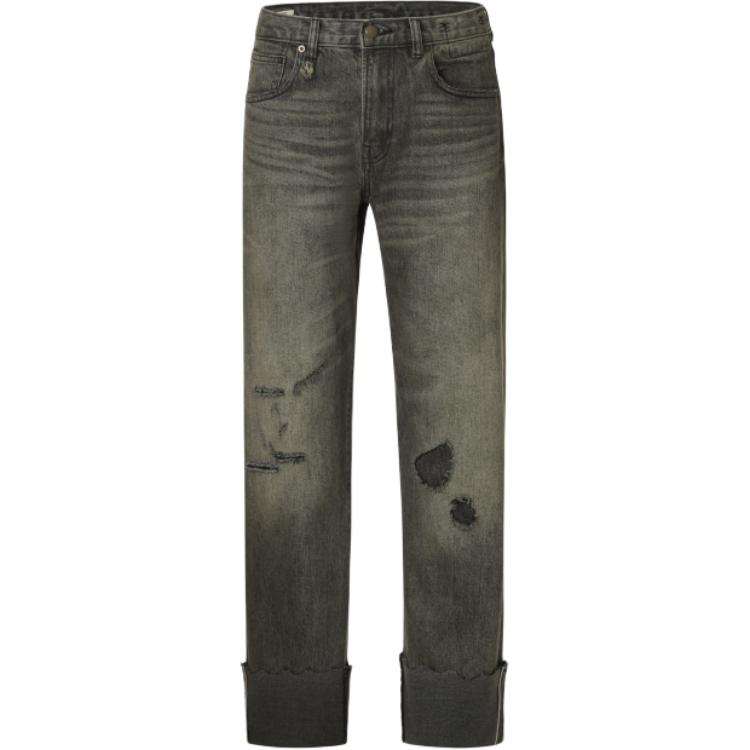 (Women) R13 FW24 Distressed Low-Waist Slim Straight Jeans  Hein Black R13WD113-D233C