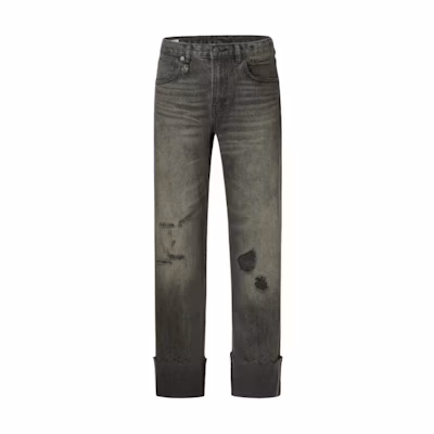(Women) R13 FW24 Distressed Low-Waist Slim Straight Jeans Hein Black R13WD113-D233C