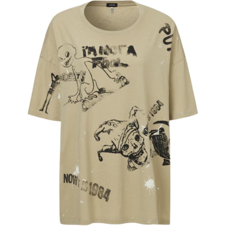 Order (W) R13 FW24 骷髏字母印花寬鬆卡其色T恤 R13WK141-001UU