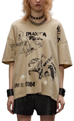 (W) R13 FW24 骷髏字母印花寬鬆卡其色T恤 R13WK141-001UU Shop (W) R13 FW24 骷髏字母印花寬鬆卡其色T恤 R13WK141-001UU