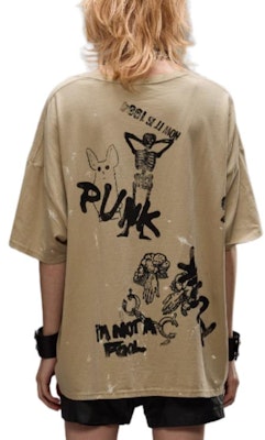 (W) R13 FW24 骷髏字母印花寬鬆卡其色T恤 R13WK141-001UU Purchase (W) R13 FW24 骷髏字母印花寬鬆卡其色T恤 R13WK141-001UU