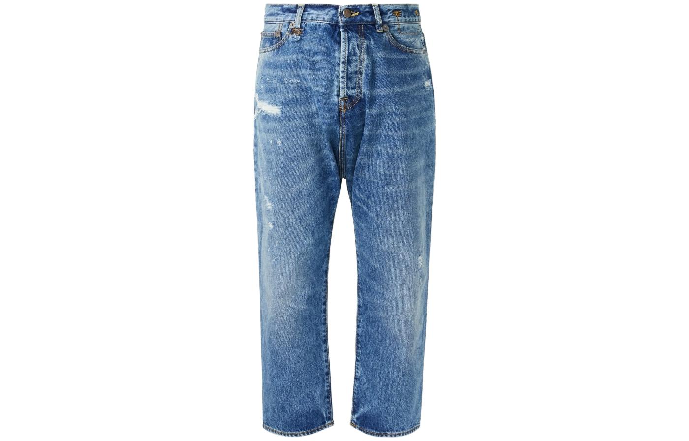 (Women) R13 High-Waisted Distressed Straight-Leg Cropped Jeans Women Blue R13W6452-969A