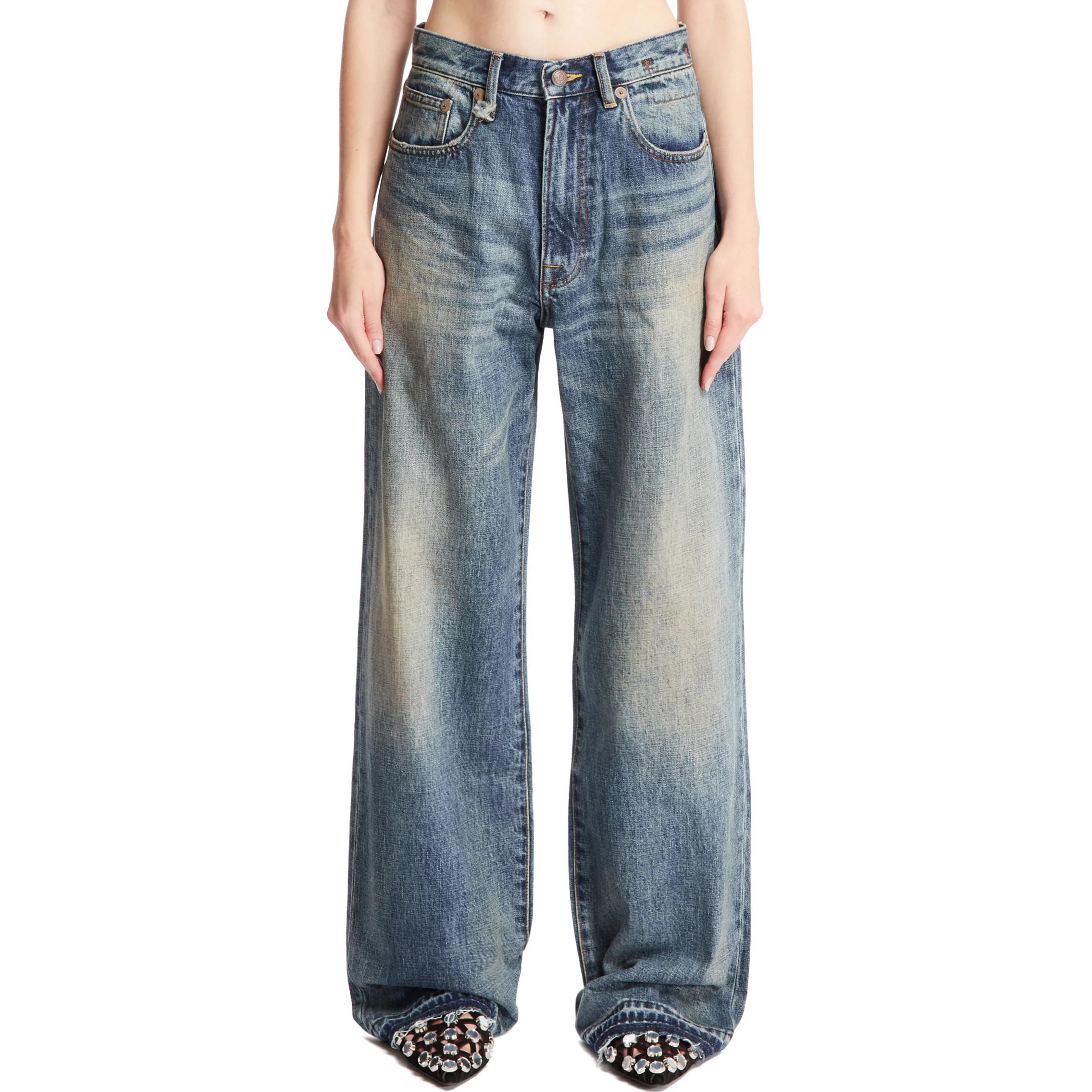 (Women) R13 Low-Rise Loose Fit Wide-Leg Jeans Women’s Blue Denim. R13WD038-D213C