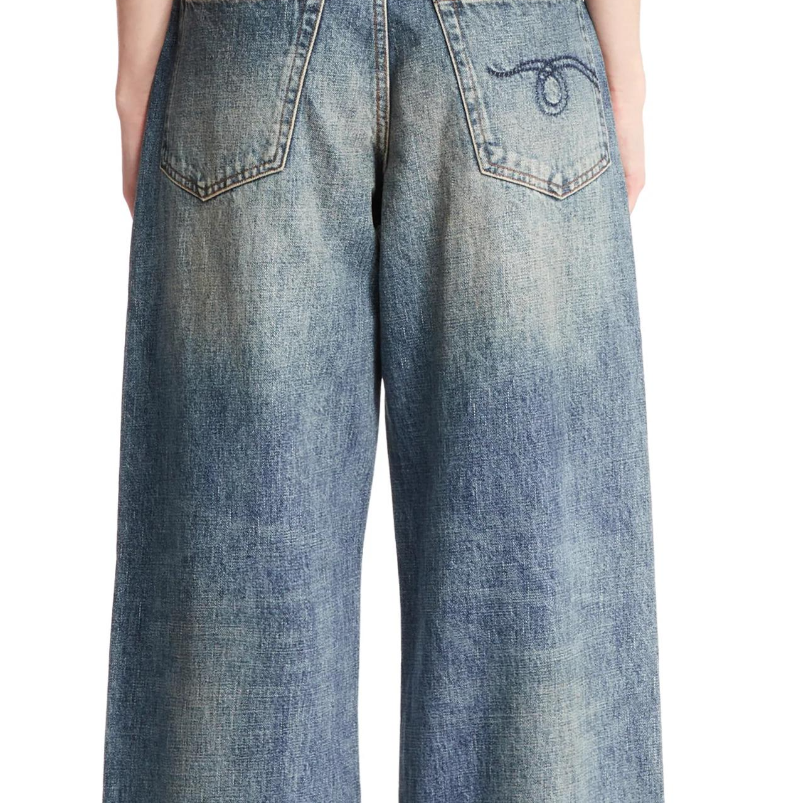 Sizing (W) R13 女生藍色牛仔低腰寬鬆直筒褲。 R13WD038-D213C