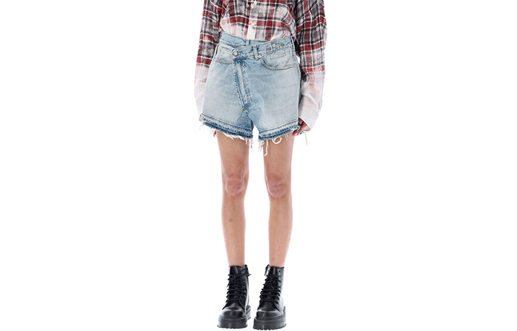 (Women) R13 SS22  Asymmetric Waist Denim Shorts Blue R13W6055746-TILLYBLUE
