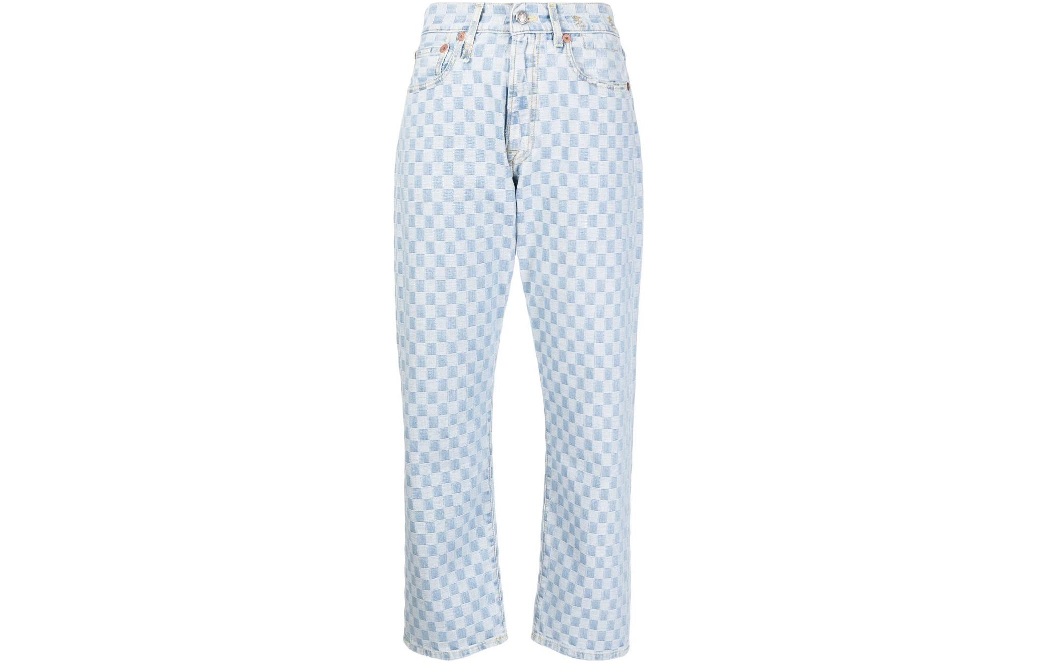 (Women) R13 SS22  Blue Plaid Boyfriend Straight-Leg Jeans. R13W5083D046ACHECKERBOARD