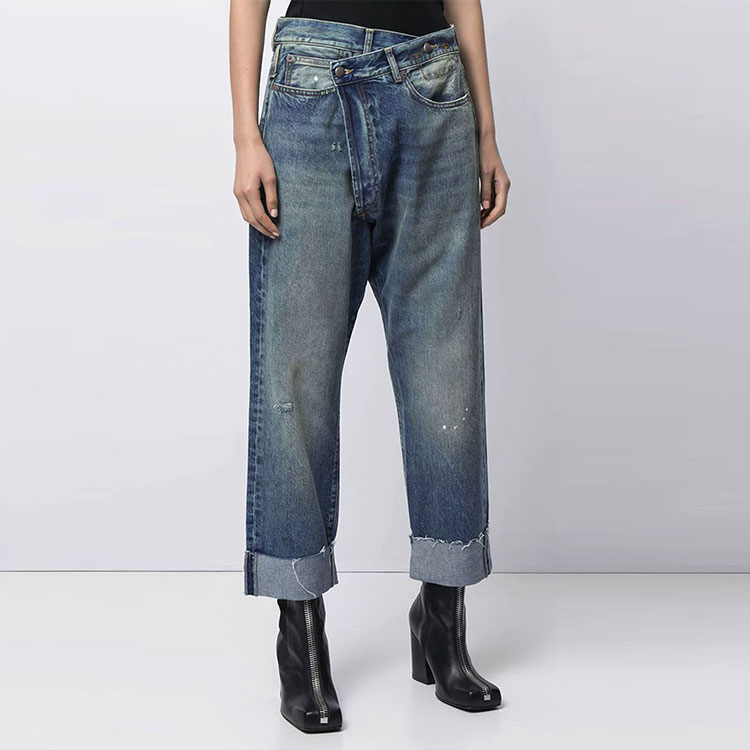 Lookbook (W) R13 SS22 藍色不對稱拉鍊直筒休閒牛仔褲 R13W204873540000