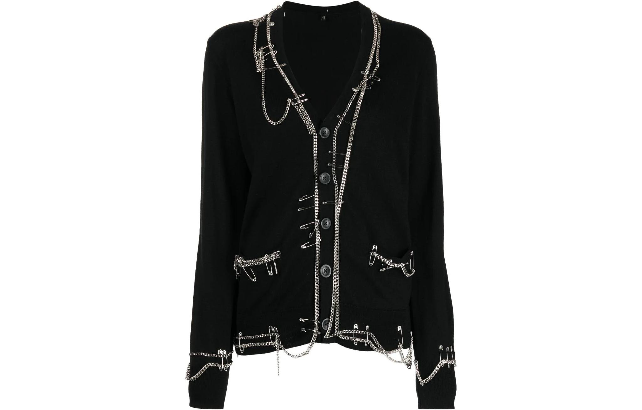 (Women) R13 SS23  Black V-Neck Long Sleeve Button-Up Knit Cardigan R13WY157Y016B