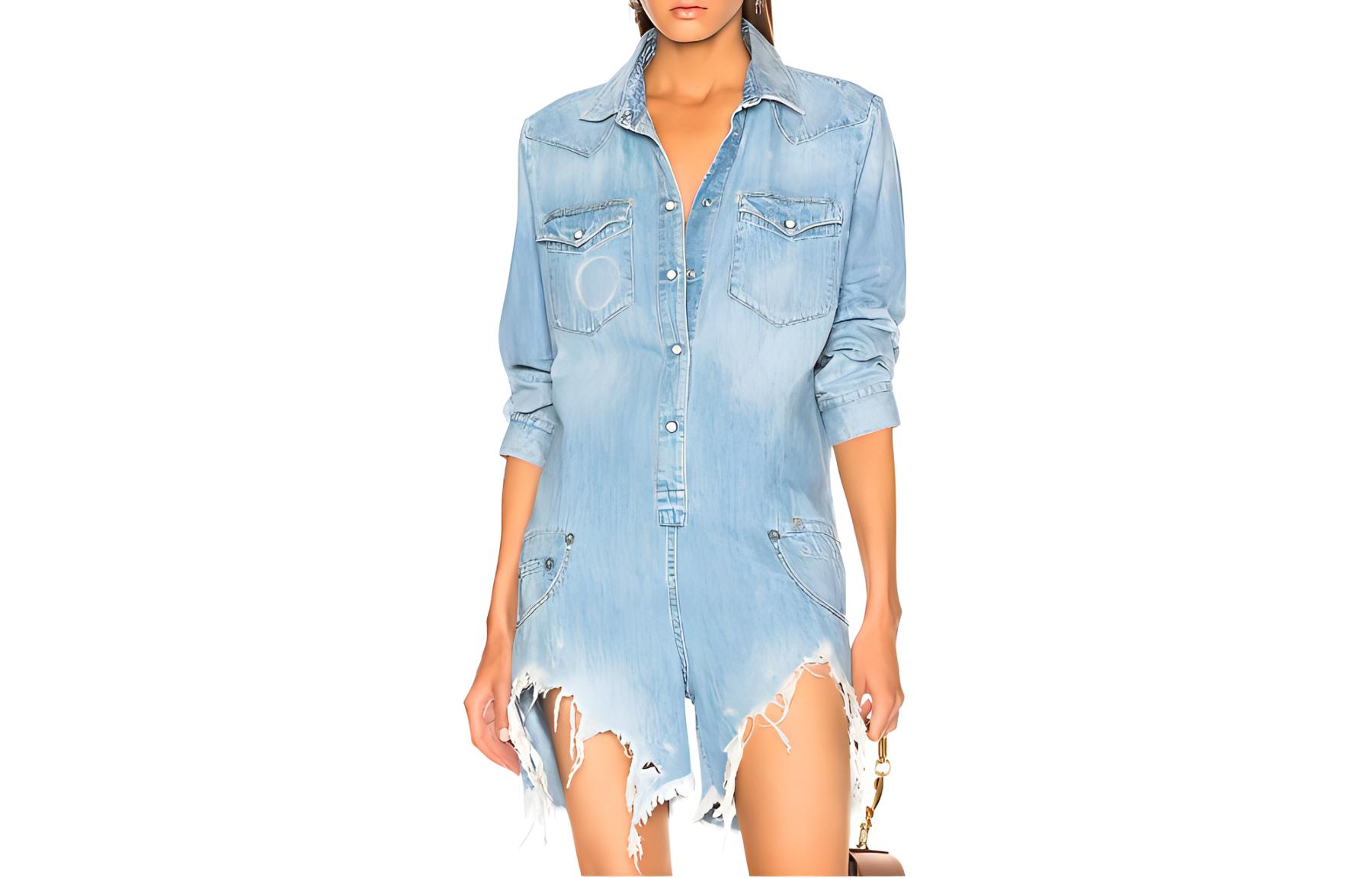 (Women) R13 SS23  Light Blue Washed Solid Long Sleeve Pocket Jumpsuit. R13W0340-480