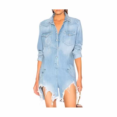 (Women) R13 SS23 Light Blue Washed Solid Long Sleeve Pocket Jumpsuit. R13W0340-480