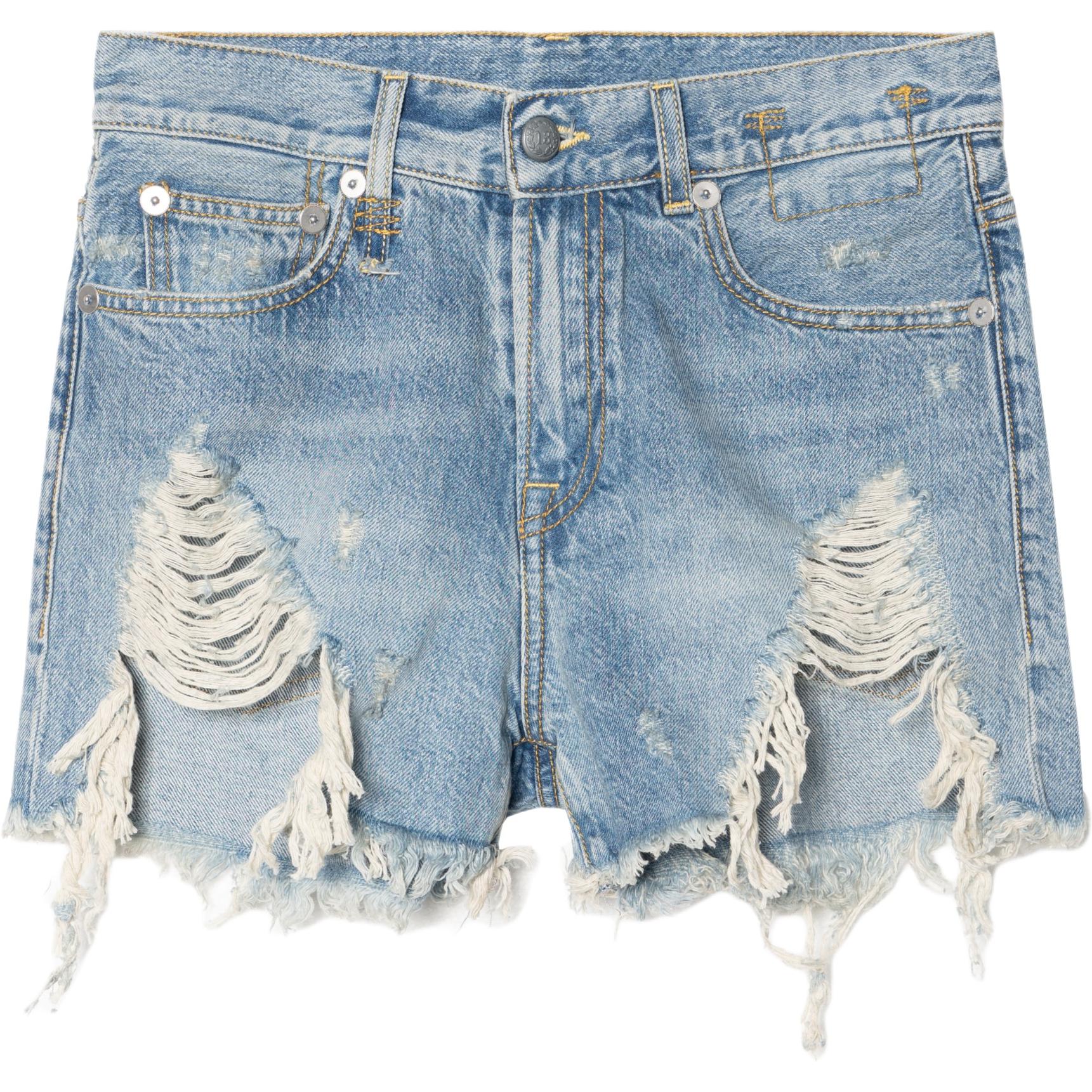 (Women) R13 SS23  Loose Fit Mid-Rise Distressed Denim Shorts Blue R13W0190-646