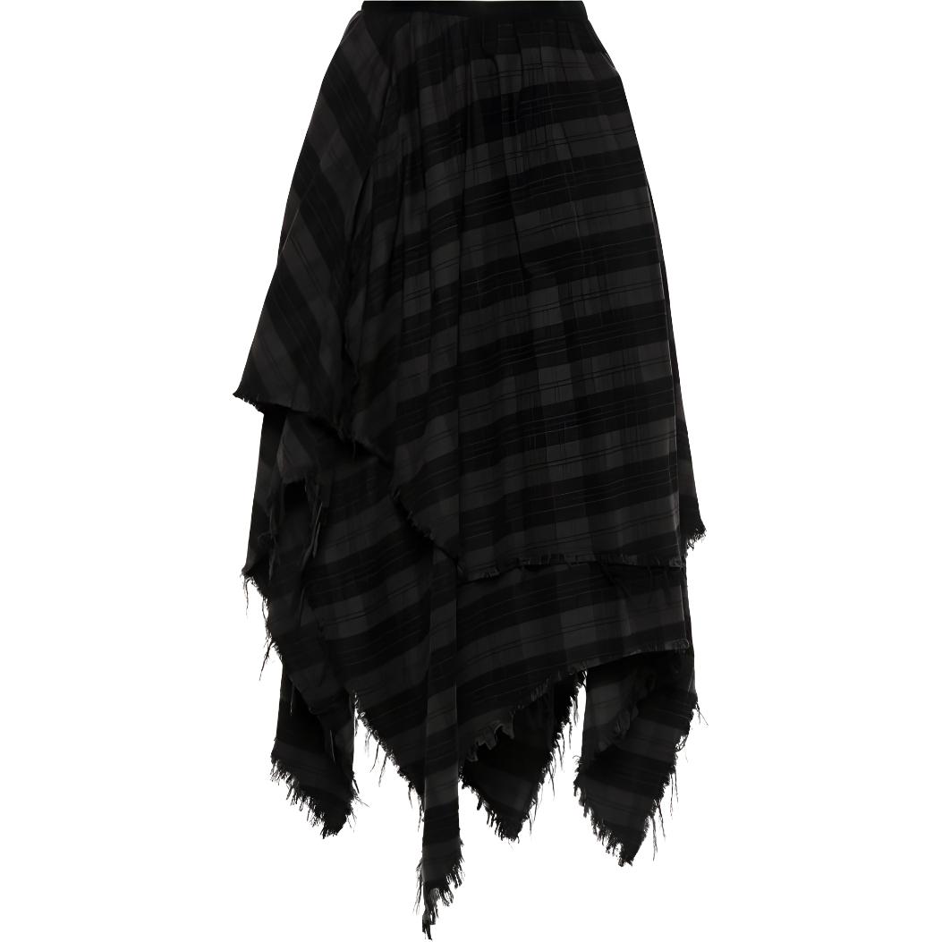 (Women) R13 SS24  Asymmetric Hem Maxi Skirt Black Plaid Elastic Waist R13WR321-R390B