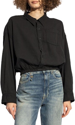 (W) R13 SS24 黑色純色短版長袖襯衫附尖領。 R13WR269-R380B Shop (W) R13 SS24 黑色純色短版長袖襯衫附尖領。 R13WR269-R380B