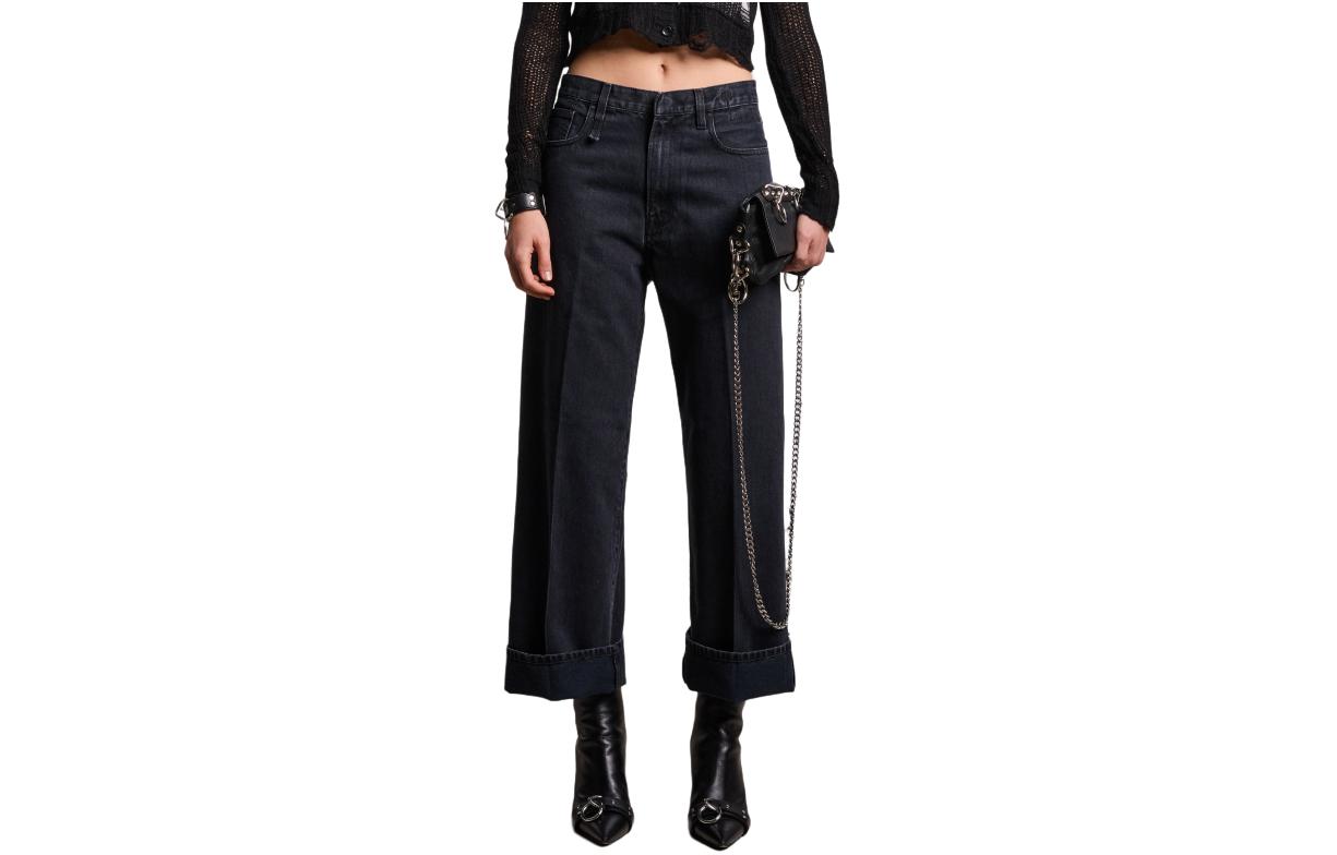 (Women) R13 SS24  Black Washed Wide-Leg Denim Jeans. R13WD049-D184A