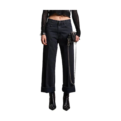 (Women) R13 SS24 Black Washed Wide-Leg Denim Jeans. R13WD049-D184A