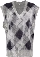 (Women) R13 SS24 Gray Distressed Argyle V-Neck Sleeveless Knit Top R13WY244Y058B (Women) R13 SS24 Gray Distressed Argyle V-Neck Sleeveless Knit Top R13WY244Y058B