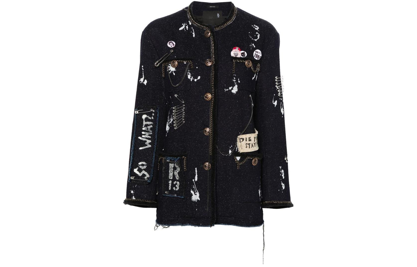 (Women) R13 SS24  Navy Blue Letter Graffiti Button-Up Jacket R13WD127D229A