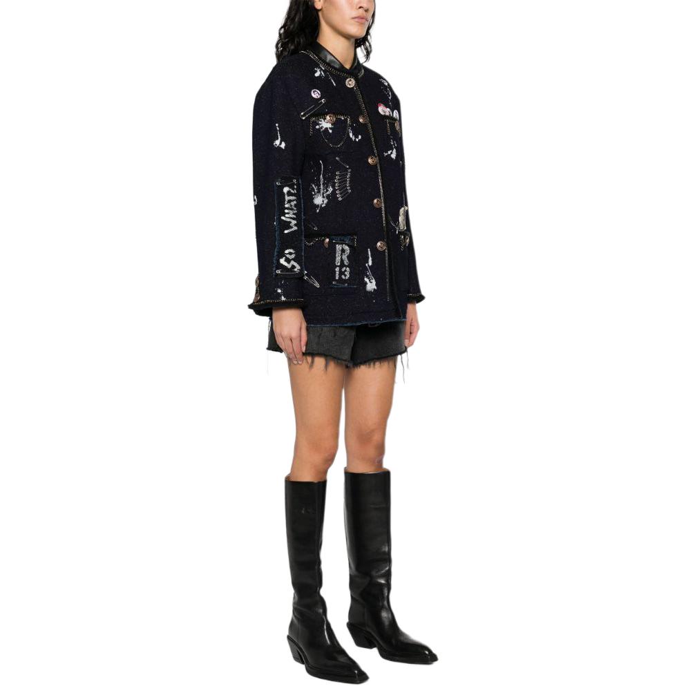 Purchase (W) R13 SS24 Jaket Butang Biru Navy Corak Grafiti Huruf R13WD127D229A
