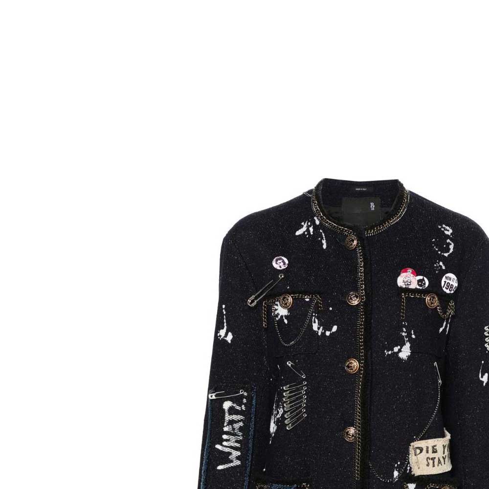 Sizing (W) R13 SS24 Jaket Butang Biru Navy Corak Grafiti Huruf R13WD127D229A