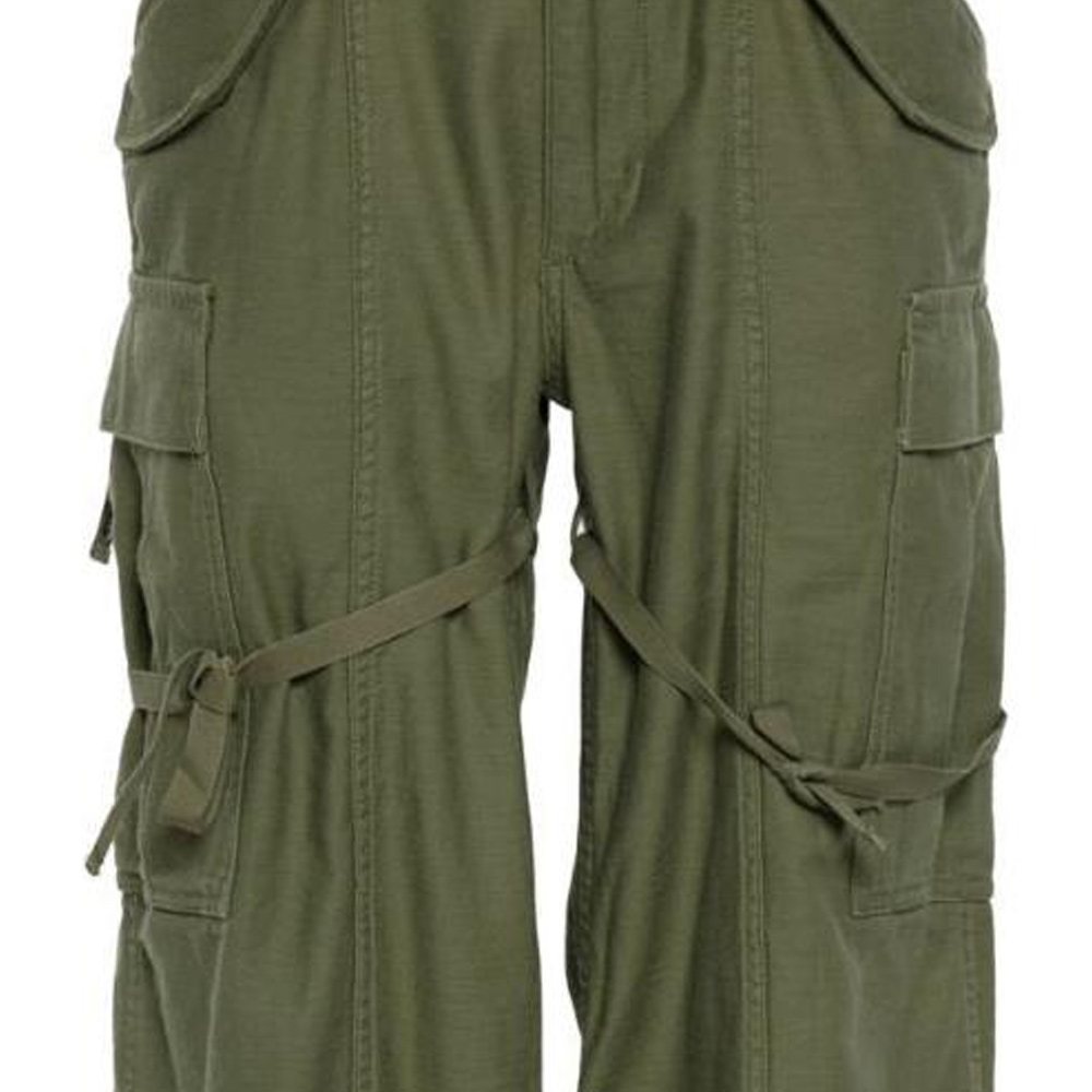 Sizing (W) Pantalones Cargo Rectos R13 SS24 Verde Oliva con Múltiples Bolsillos. R13WR320-D091A