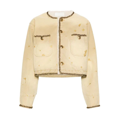(Women) R13 SS24 Paint Splatter Cropped Loose Jacket Khaki. R13WD101