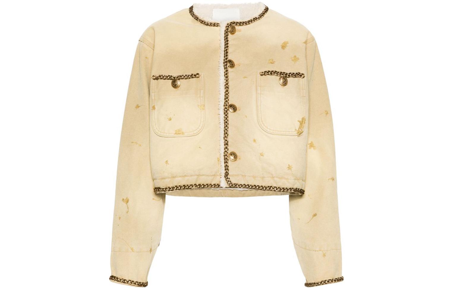 Order (W) R13 SS24 Jaket Pendek Longgar Khaki dengan Corak Percikan Cat. R13WD101