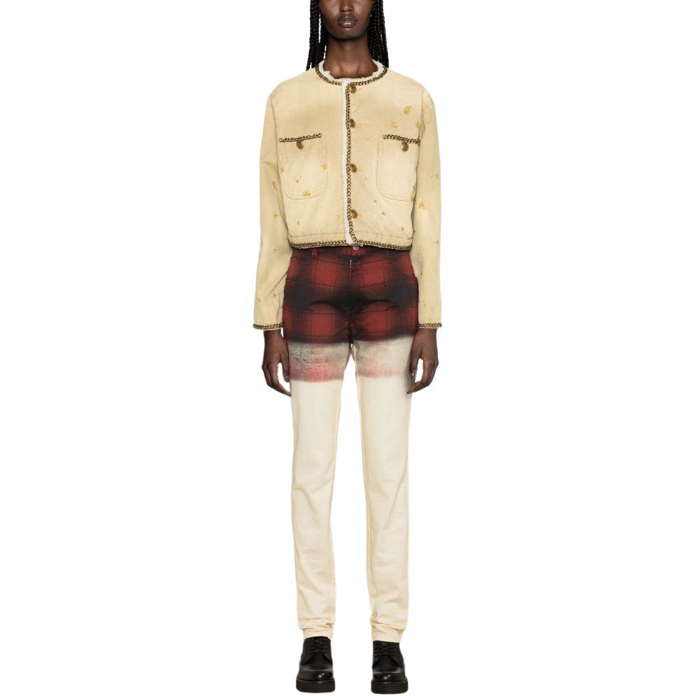 Lookbook (W) R13 SS24 Jaket Pendek Longgar Khaki dengan Corak Percikan Cat. R13WD101