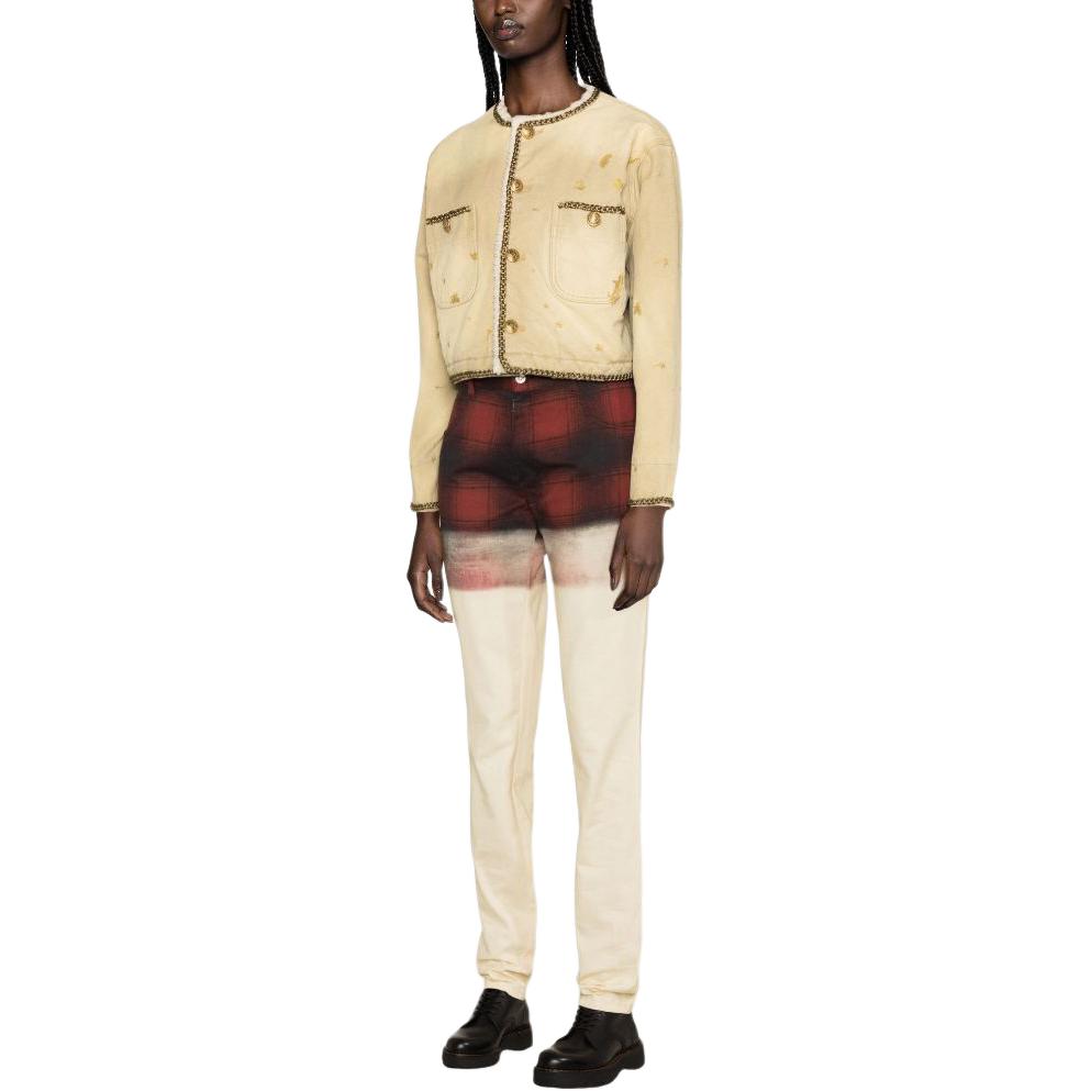 Purchase (W) R13 SS24 Jaket Pendek Longgar Khaki dengan Corak Percikan Cat. R13WD101