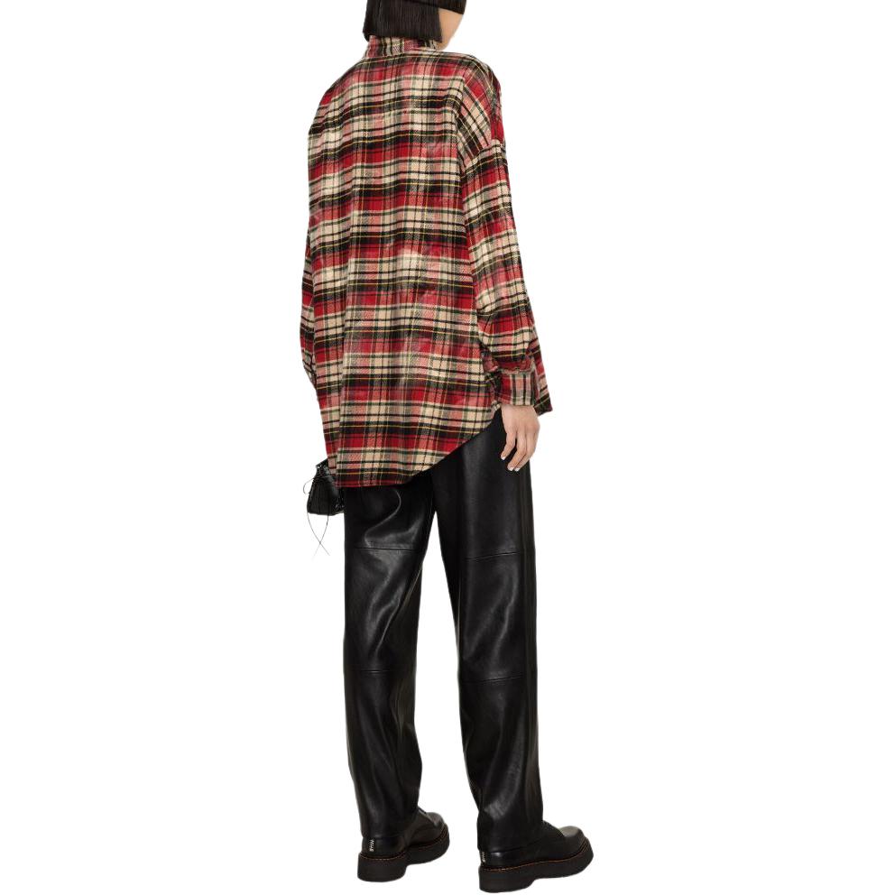 Shop (W) R13 SS24 紅色格紋領帶扣襯衫 寬鬆長袖上衣。 R13WR237R343B