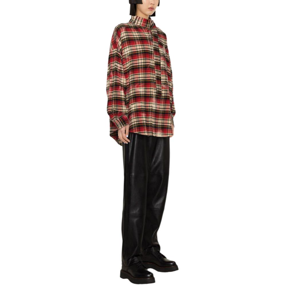 Purchase (W) R13 SS24 紅色格紋領帶扣襯衫 寬鬆長袖上衣。 R13WR237R343B