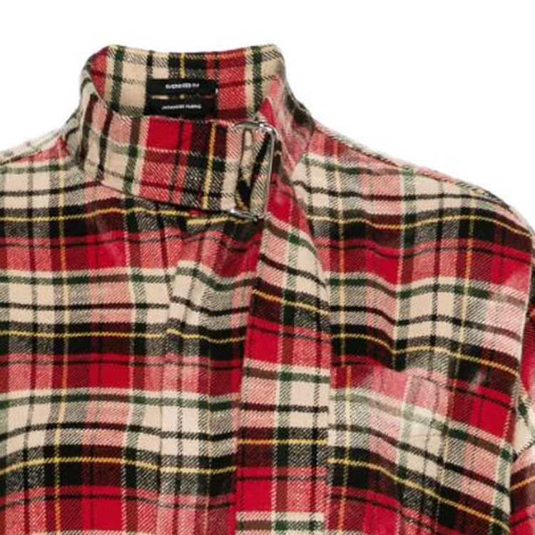 Sizing (W) R13 SS24 紅色格紋領帶扣襯衫 寬鬆長袖上衣。 R13WR237R343B