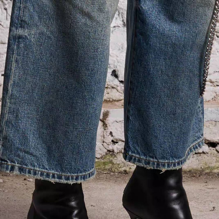 Sizing (W) R13 SS24 仿舊寬鬆直筒九分牛仔褲 克林頓藍色。 R13WD046-D173A