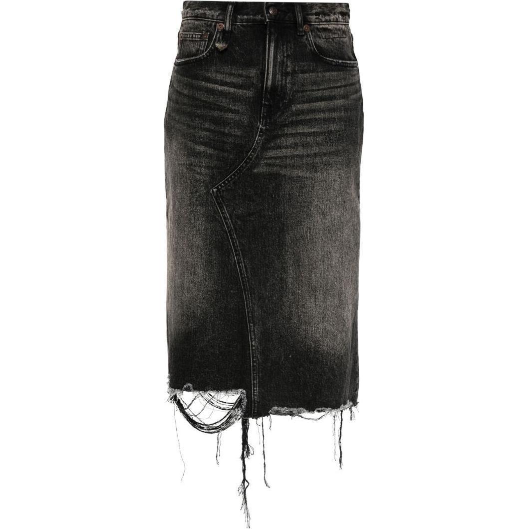 (Women) R13 SS24 Distressed Pocket Mid-Waist Long Casual Skirt Black (). R13WD100D239D