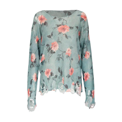 (Women) R13 SS24 Floral Print Crewneck Pullover Knit Sweater Light Blue R13WY212Y127BBLU