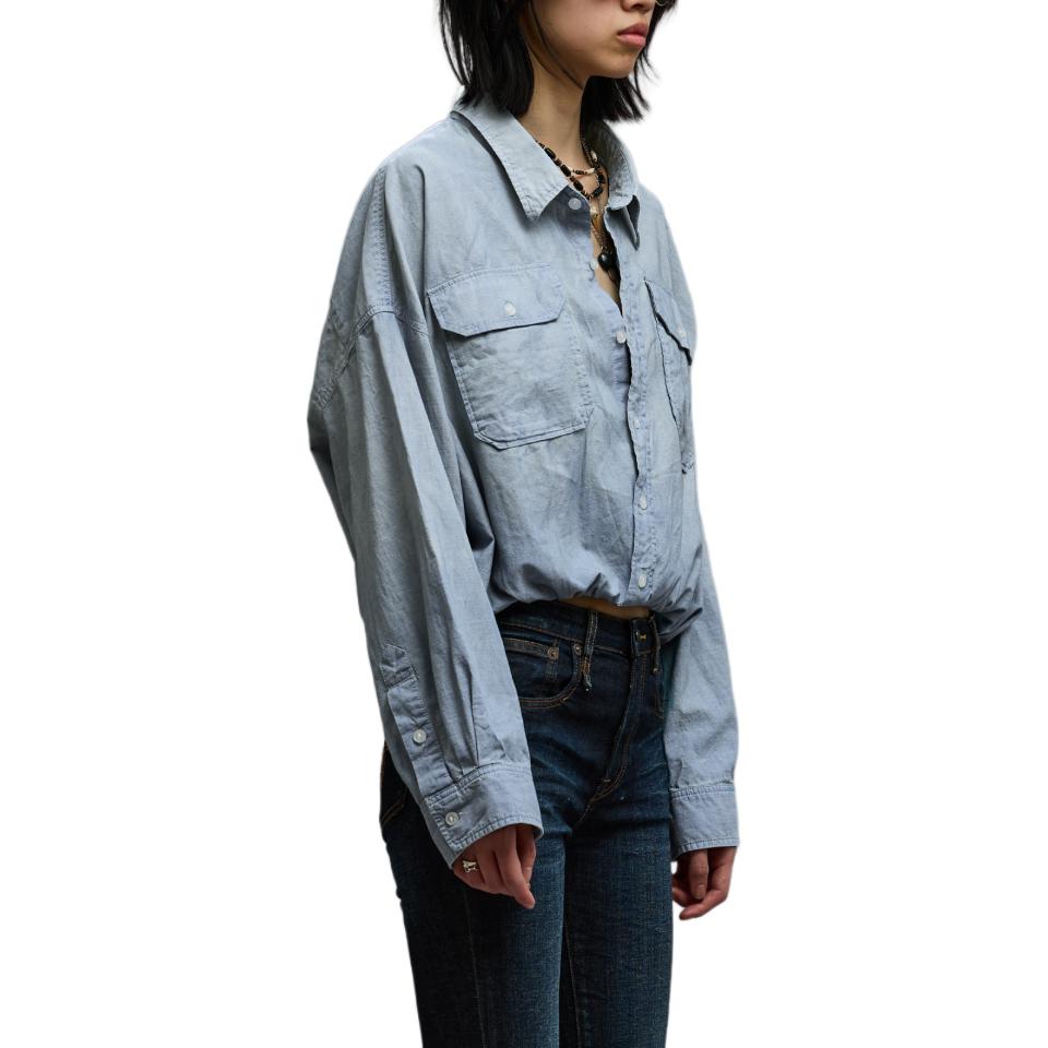 Details for (W) R13 SS24 漸層寬版短版泡泡袖襯衫 女款 復古藍 R13WD268-D228A