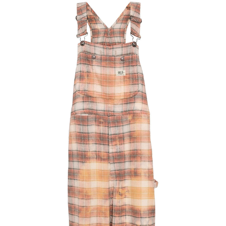 Details for (W) R13 SS24 橙色格紋方領口袋寬鬆連身吊帶褲 女款 R13WR147R389B