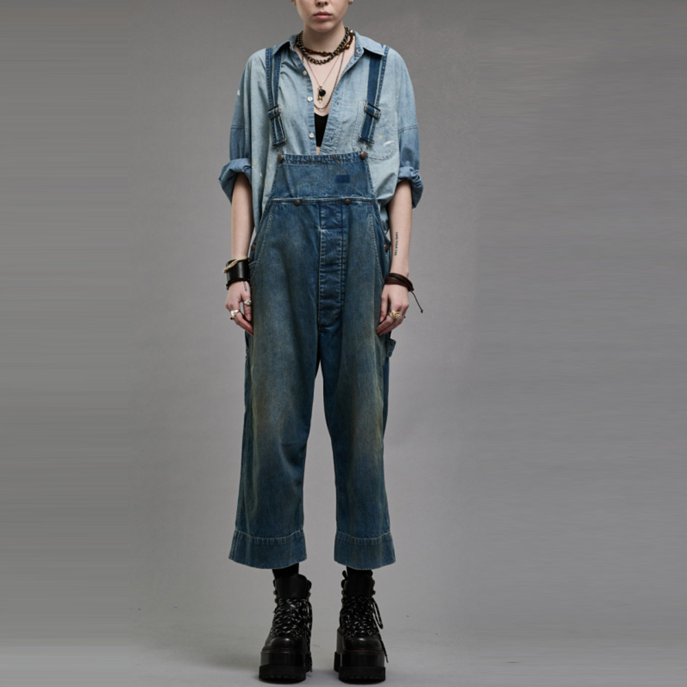 Shop (W) R13 SS24 女士寬褲版復古牛仔吊帶褲 威爾頓藍色。 R13WD115D205A