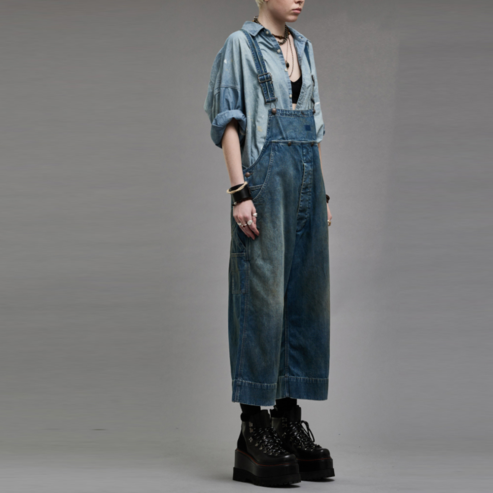 Details for (W) R13 SS24 女士寬褲版復古牛仔吊帶褲 威爾頓藍色。 R13WD115D205A