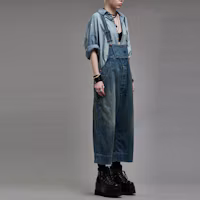 Details for (W) R13 SS24 女士寬褲版復古牛仔吊帶褲 威爾頓藍色。 R13WD115D205A