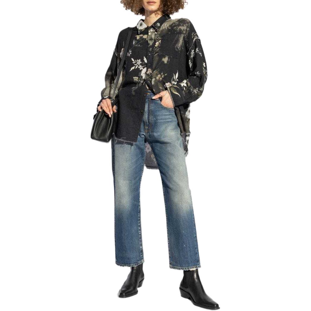 Lookbook (W) R13 SS24 女款水洗刷舊破壞拉鍊口袋牛仔褲 - 藍色. R13W5083D216A