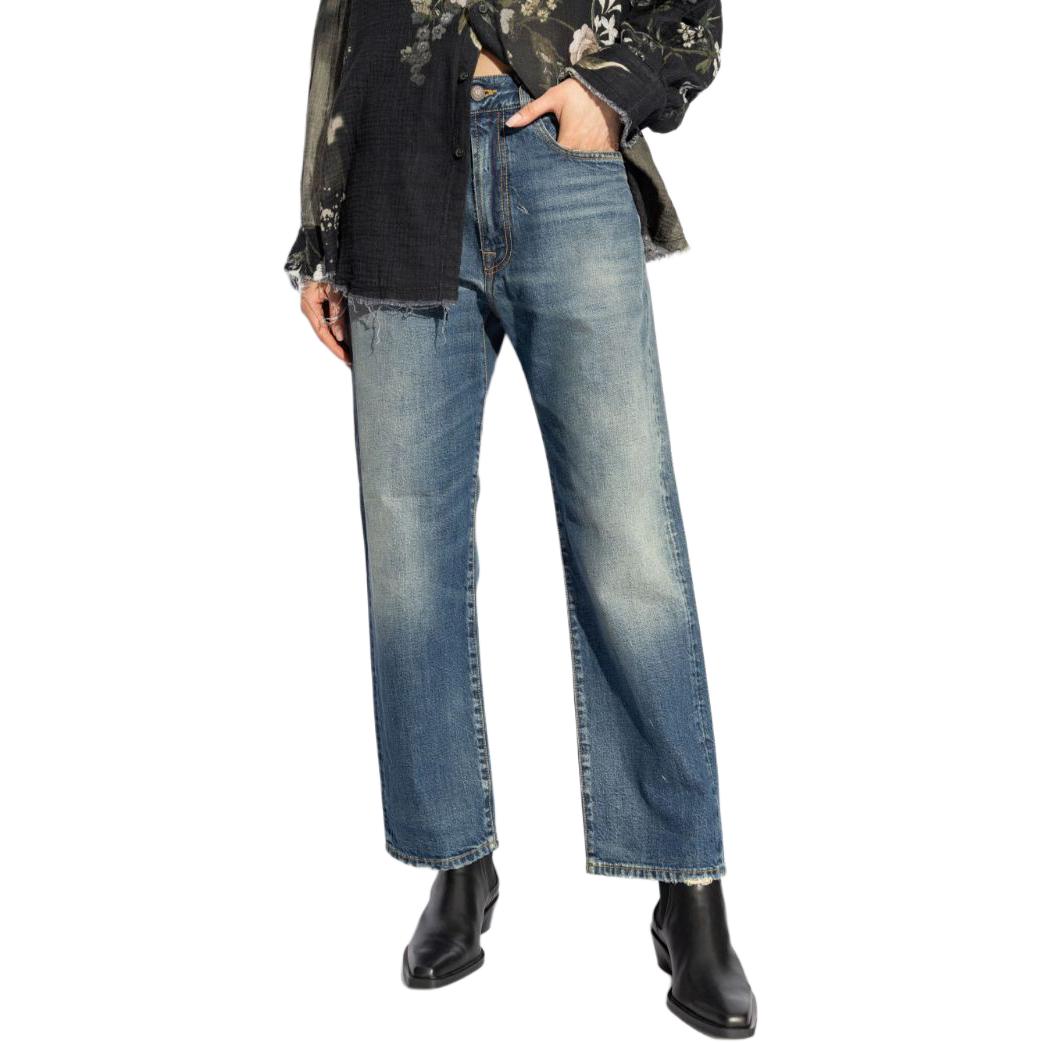 Shop (W) R13 SS24 女款水洗刷舊破壞拉鍊口袋牛仔褲 - 藍色. R13W5083D216A