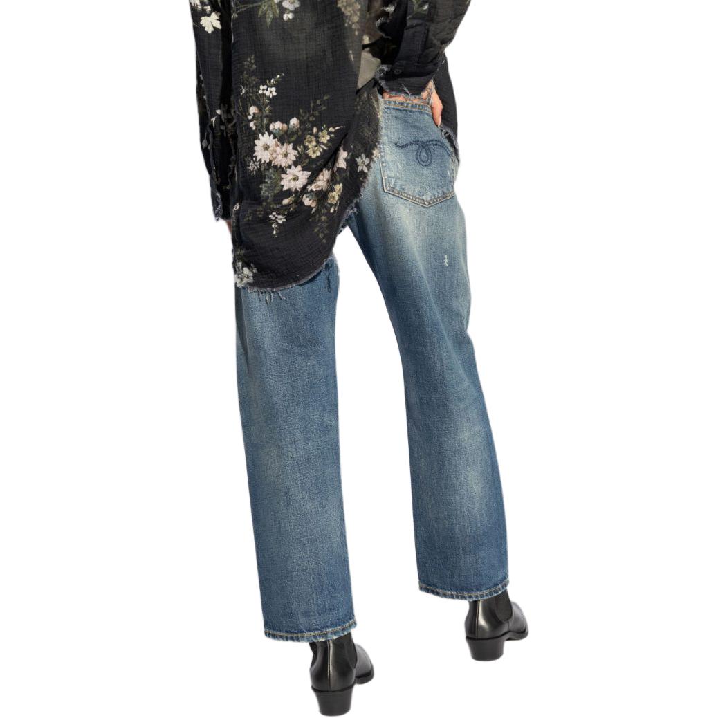 Purchase (W) R13 SS24 女款水洗刷舊破壞拉鍊口袋牛仔褲 - 藍色. R13W5083D216A