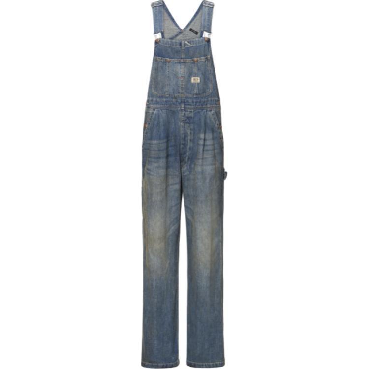 (Women) R13 SS24 Washed Logo Patch Wide-Leg Denim Overalls Women Weber Indigo. R13WD026-D204B