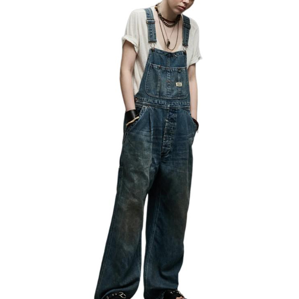 Sizing (W) R13 SS24 水洗徽標寬褲直筒牛仔連身褲 女款 深藍色 R13WD026-D204B