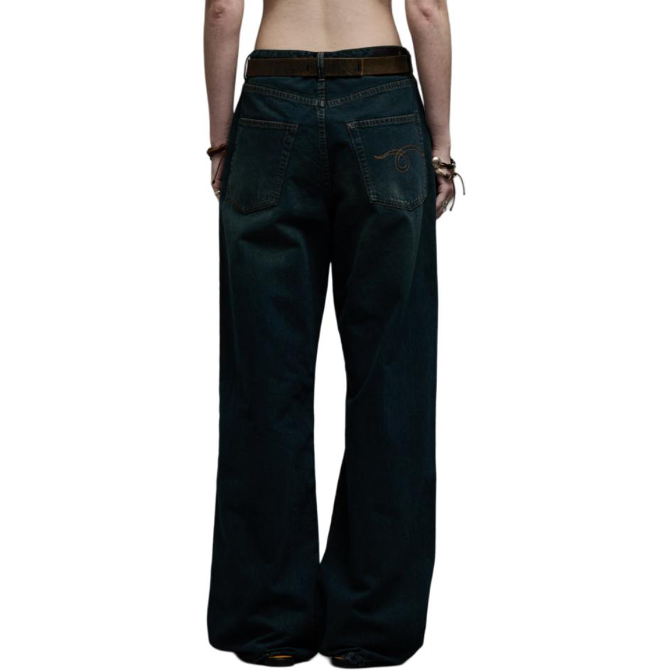 Purchase (W) R13 SS24 女款洗水寬褲牛仔褲附拉鍊口袋 深藍色 Camden Navy R13WD038-D203A