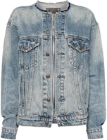 (Women) R13 SS24 Wax Blue Collarless Cotton Zip-Up Denim Jacket Long Sleeve R13WD125 (Women) R13 SS24 Wax Blue Collarless Cotton Zip-Up Denim Jacket Long Sleeve R13WD125