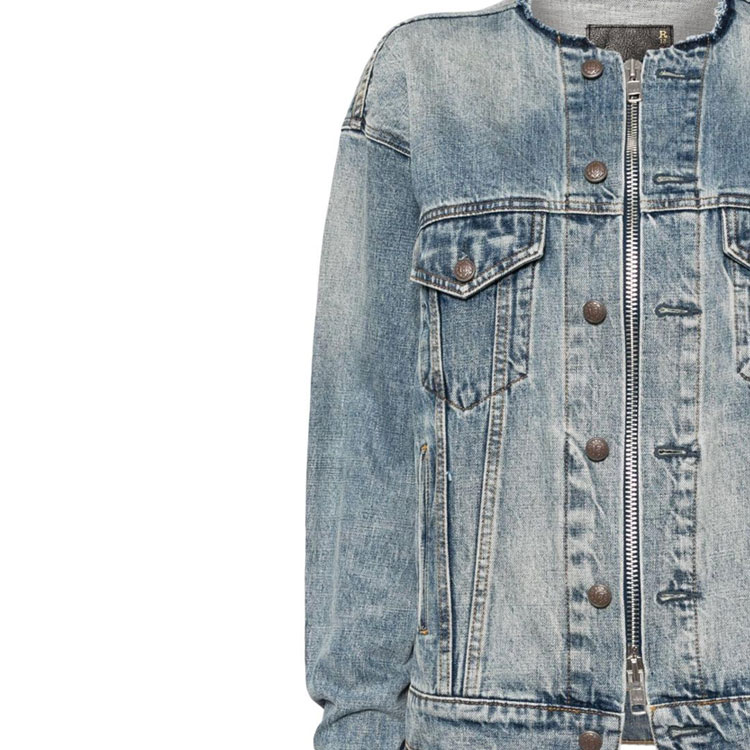Cheap (W) R13 SS24 藍色無領拉鍊棉質牛仔外套 長袖 R13WD125