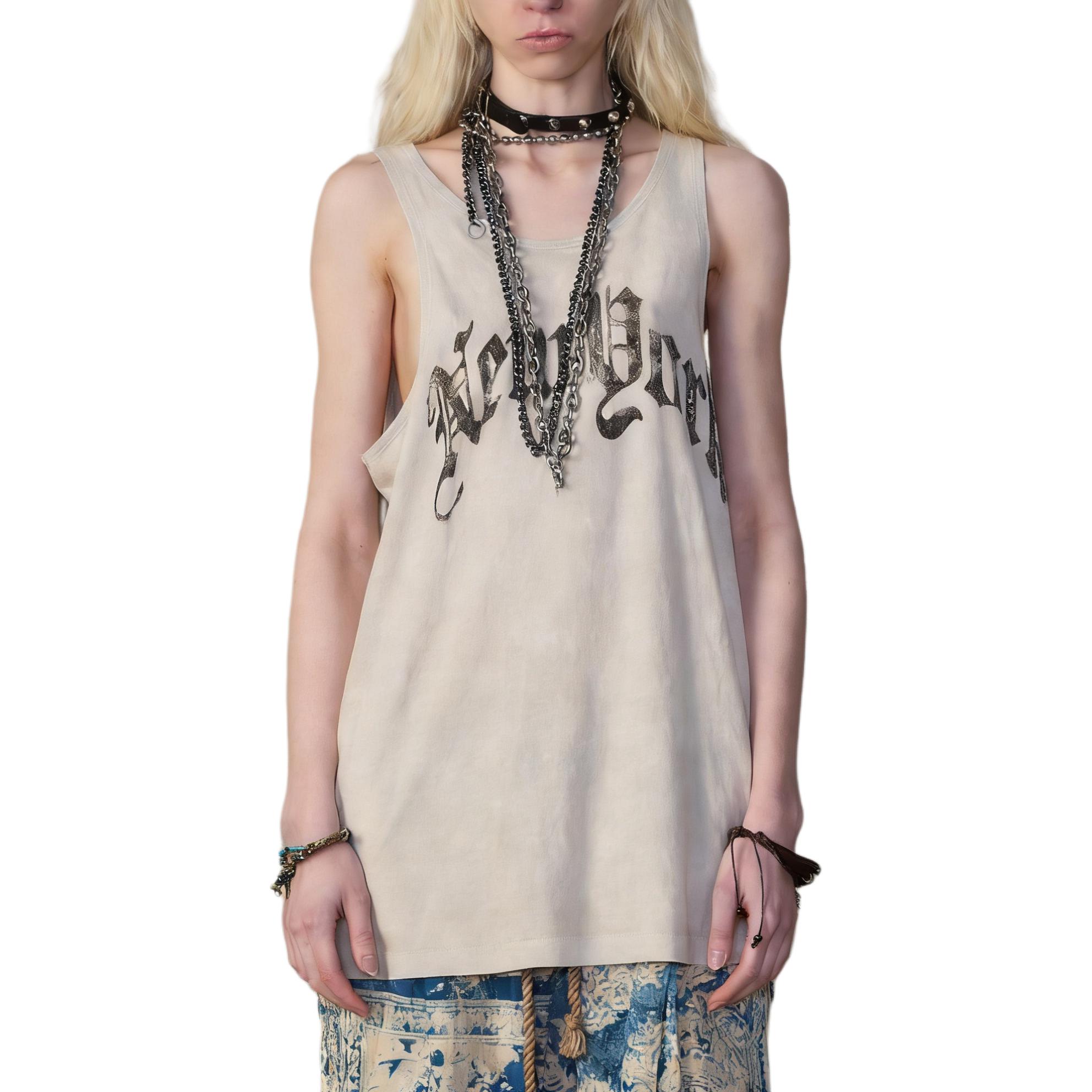 (Women) R13 Women’s Loose-Fit Sleeveless Letter Print Pullover Tank Top R13WK135-099CK