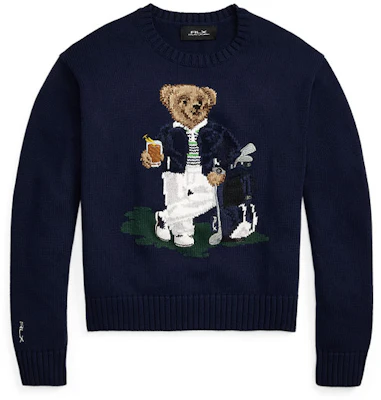 (W) Ralph Lauren Bear Intarsia Knit Sweater FW24 Navy Biru Pullover. WMXGSWENC020056-410 Order (W) Ralph Lauren Bear Intarsia Knit Sweater FW24 Navy Biru Pullover. WMXGSWENC020056-410